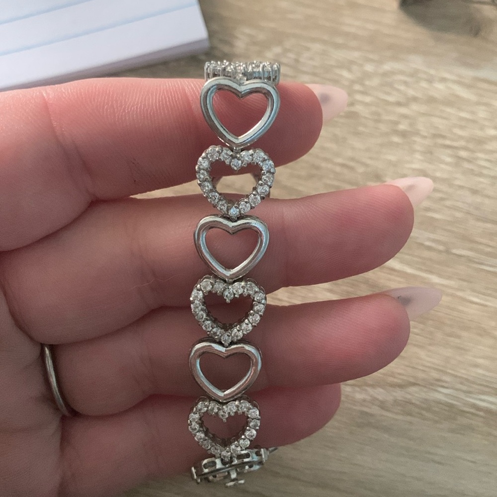 Silver Heart Bracelet with CZ Stones